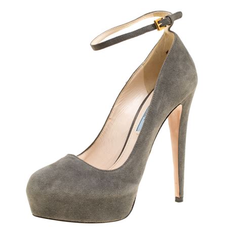 prada grey pumps|Prada ankle pumps.